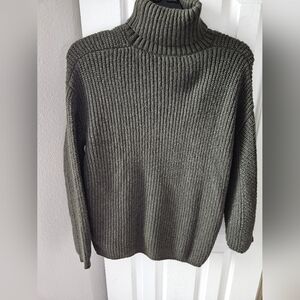 Guess Olive Green Crewneck Sweater with Ribbed Texture